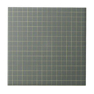 Muted Black & Pale Yellow Checkered Retro Pattern Ceramic Tile