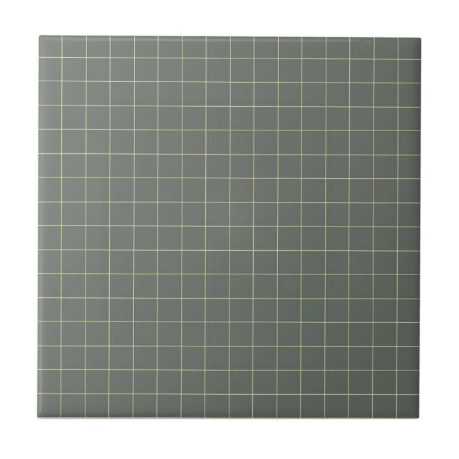 Muted Black & Pale Yellow Checkered Retro Pattern Ceramic Tile (Front)
