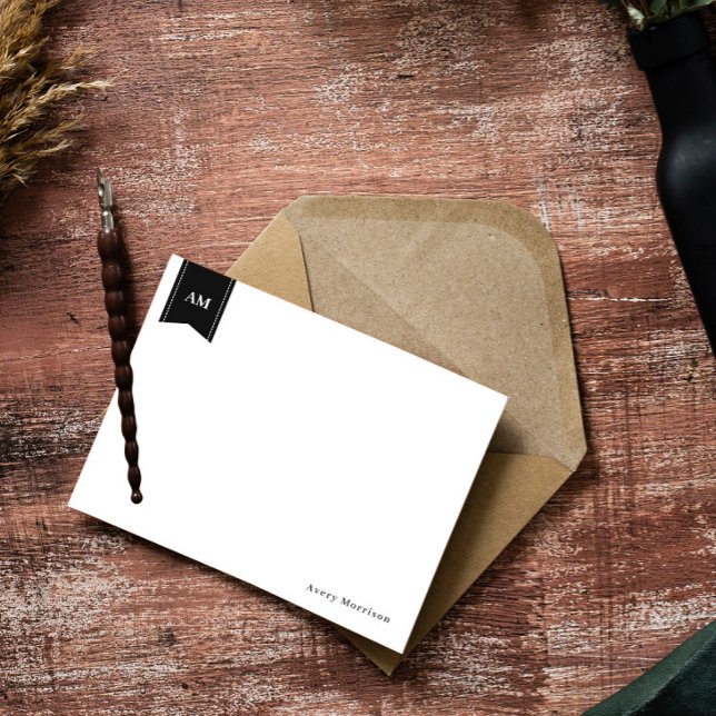 Muted Black White Name & Initials Note Card (Creator Uploaded)
