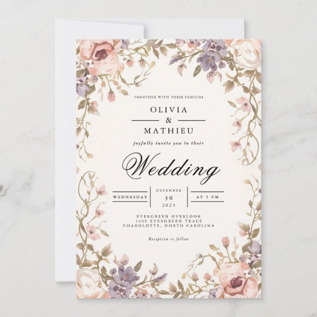Muted Bloom Archway Romance Wedding Invitation (Front)
