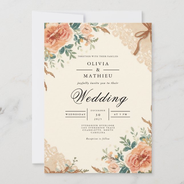 Muted Blossom Botanical Arch Wedding Invitation (Front)