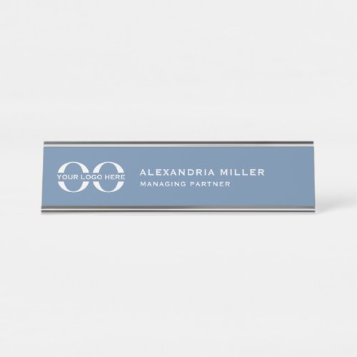 Muted Blue Corporate Company Logo Branded Desk Name Plate