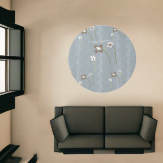 Muted Blue Cottagecore Floral Round Rug - Shabby C