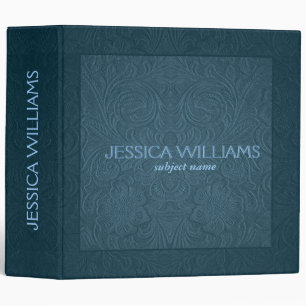 Muted Blue Floral Pattern Suede Leather Print 3 Ring Binder