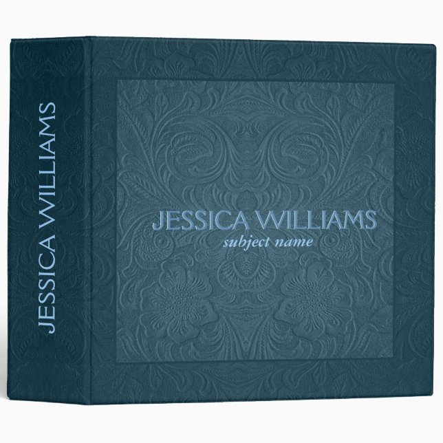 Muted Blue Floral Pattern Suede Leather Print 3 Ring Binder (Front/Spine)