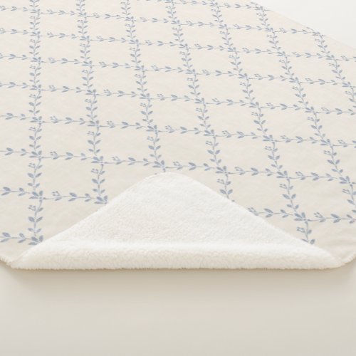 Muted Blue Floral Trellis Block Print Pattern Sherpa Blanket