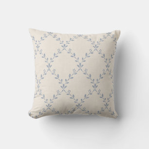 Muted Blue Floral Trellis Block Print Pattern Throw Pillow