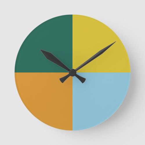 Muted Blue Green Yellow Orange Combination Round Clock