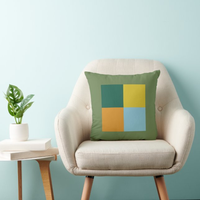 Muted Blue Green Yellow Orange Combination Throw Pillow (Chair)