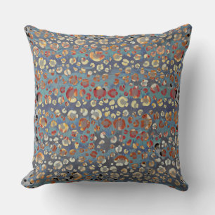 muted Blue Grey Orange Yellow Leopard Print Mosaic Throw Pillow