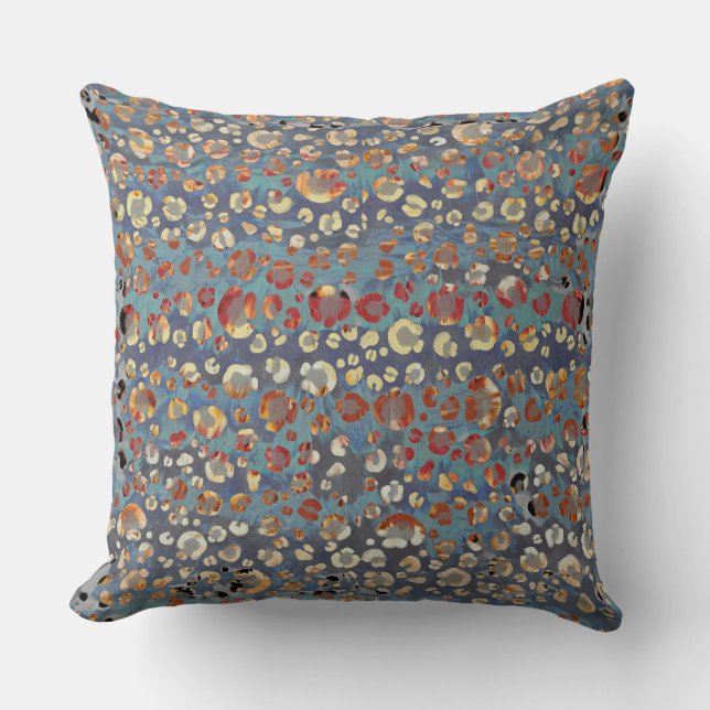 muted Blue Grey Orange Yellow Leopard Print Mosaic Throw Pillow (Front)