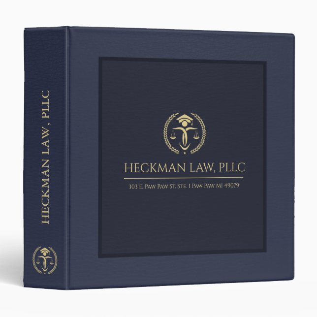 Muted Blue Leather Print Gold Justice Scale 3 Ring Binder (Front/Spine)