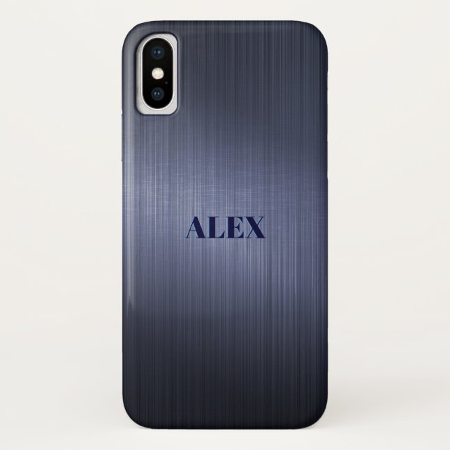 Muted Blue Metallic Brush Aluminum Look Case-Mate iPhone Case (Back)