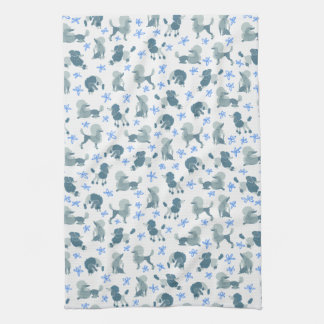 Muted Blue Poodles Tea Towel