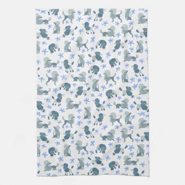 Muted Blue Poodles Tea Towel (Vertical)