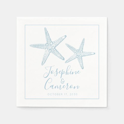 Muted Blue Starfish Coastal Wedding Napkins