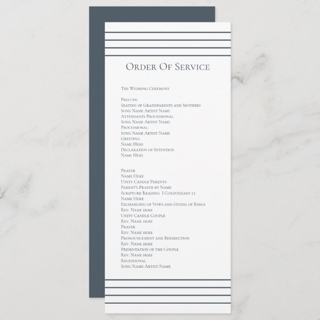 Muted Blue White Order of Service Wedding Card (Front/Back)