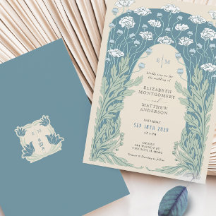 Muted Blues, Grays and White Vintage Art Deco Invitation