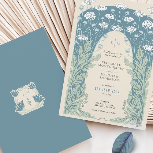 Muted Blues Grays and White Vintage Art Deco Invitation