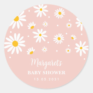 Muted Blush Boho Daisy Flower Baby Girl Shower Classic Round Sticker