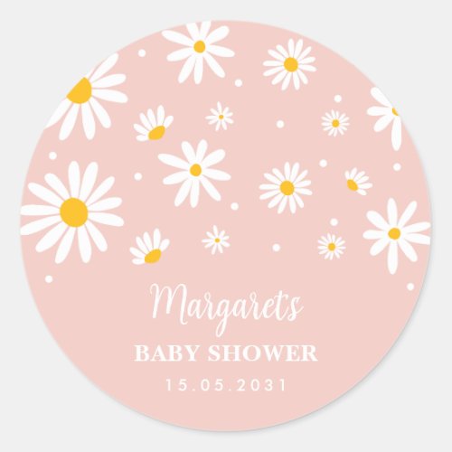 Muted Blush Boho Daisy Flower Baby Girl Shower Classic Round Sticker