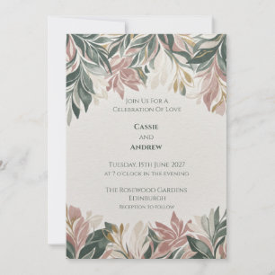 Muted Blush Green Botanical Wedding Invitation