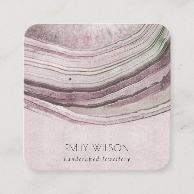 Muted Blush Lilac Agate Earthy Earring Display Square Business Card (Front)