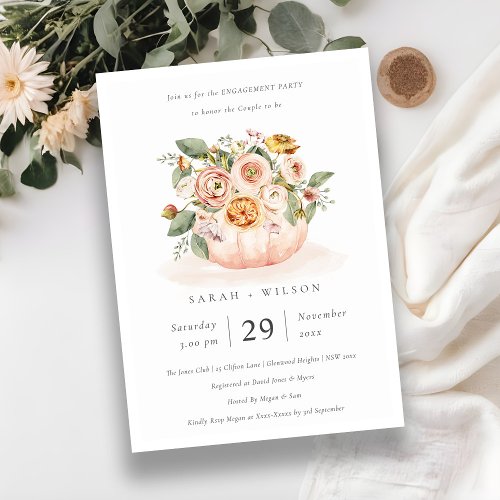 Muted Blush Pink Pumpkin Floral Engagement Invite