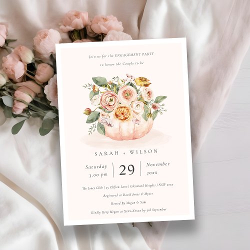 Muted Blush Pink Pumpkin Floral Engagement Invite