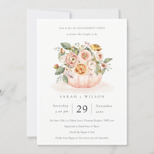 Muted Blush Pink Pumpkin Floral Engagement Invite