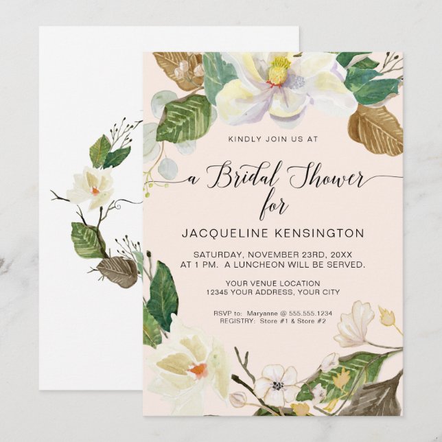 Muted Boho Floral Watercolor Foliage Bridal Shower Invitation (Front/Back)