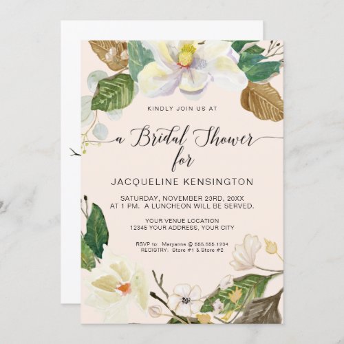 Muted Boho Floral Watercolor Foliage Bridal Shower Invitation
