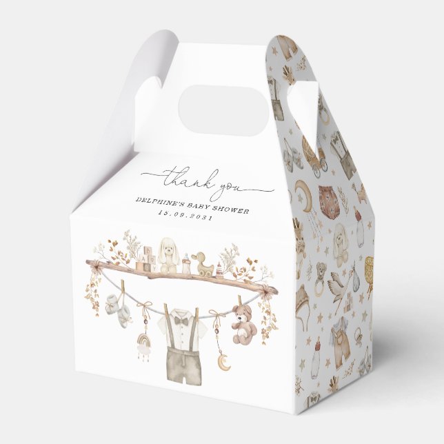 Muted Boho Nursery Clothes Toys Boy Baby Shower Favor Boxes (Back Side)