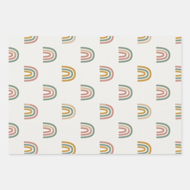 Muted boho rainbow scandi pattern  wrapping paper sheets (Front)