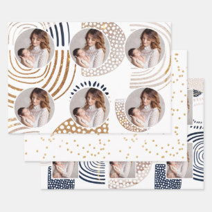 Muted Boho Shapes and Faux Gold Dots Holiday Wrap Wrapping Paper Sheets