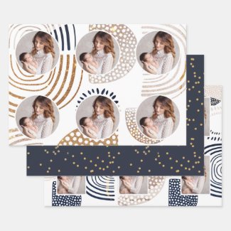 Muted Boho Shapes and Faux Gold Dots Holiday  Wrapping Paper Sheets