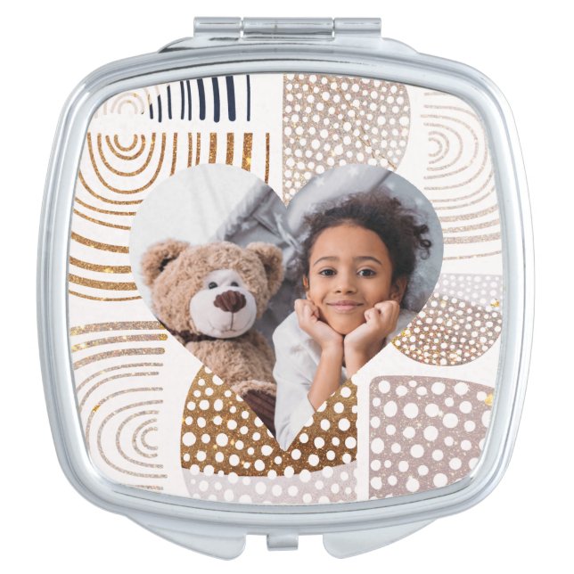 Muted Boho Shapes Heart Photo  Compact Mirror (Front)
