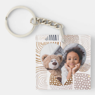 Muted Boho Shapes Heart Photo Keychain