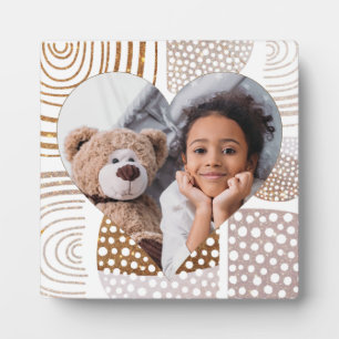 Muted Boho Shapes Heart Photo Plaque