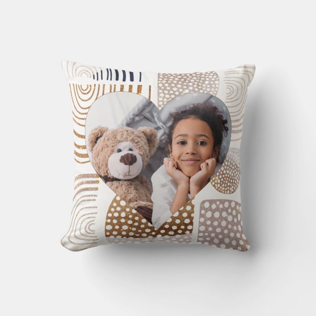 Muted Boho Shapes Heart Photo Throw Pillow (Front)
