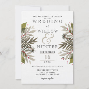 Muted Botanical Earth Colors Wedding Invitation
