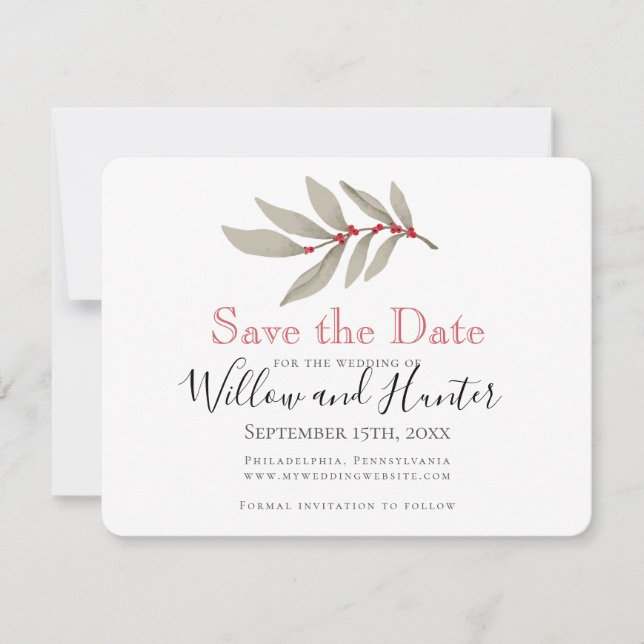 Muted Botanical Engagement Photo Save the Date (Front)