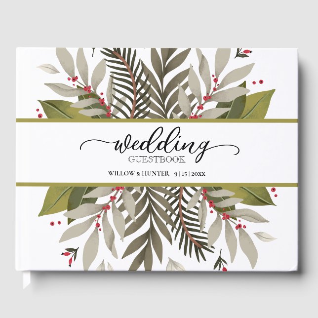 Muted Botanical Foliage Wedding  Guest Book (Front)