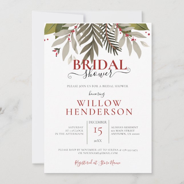 Muted Botanical Leaves Wedding Shower Invitation (Front)