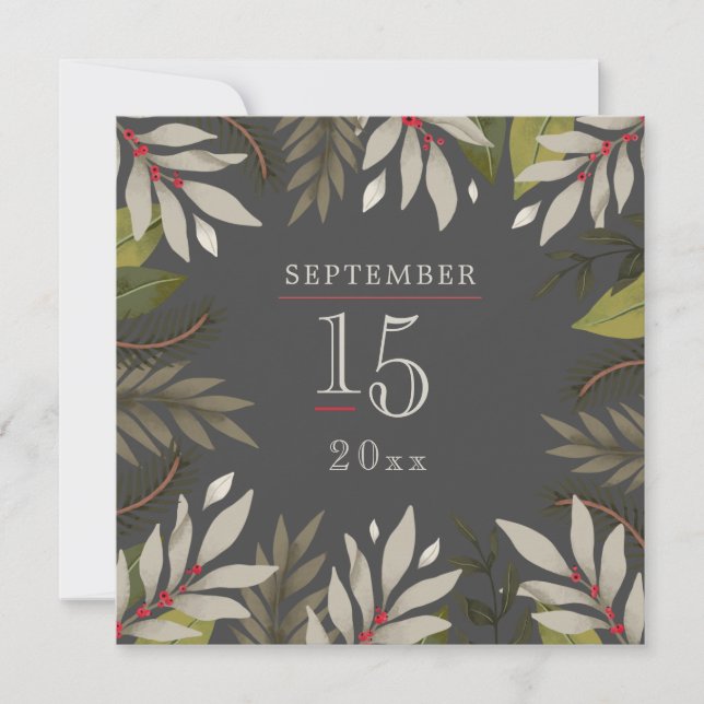 Muted Botanicals | GREY  | Save The Date Card (Front)