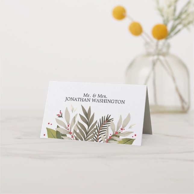 Muted Botanicals Theme Wedding Place Card (Front)