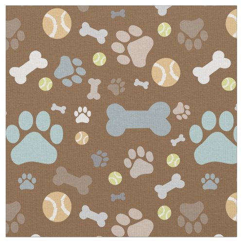 Muted Brown Dog Paw Print Pattern Fabric