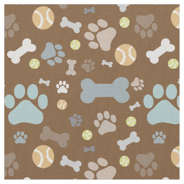 Muted Brown Dog Paw Print Pattern Fabric (Close Up)