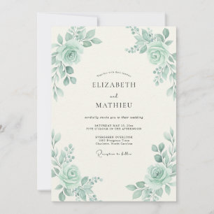 Muted Celadon Peony Wedding Invitation