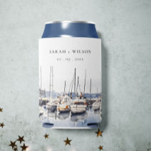 Rustic Countryside Lake Village Landscape Wedding Can Cooler